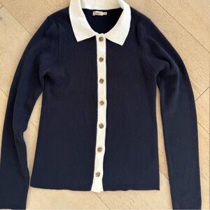 Faherty Navy and White Button-Up Cardigan